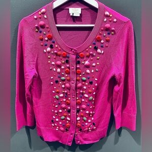 SOLD Kate Spade Vibrant Pink Fuscia Embellished Cardigan Size M